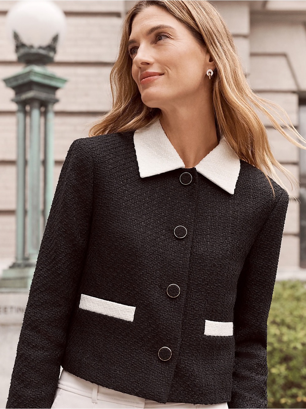 NWT Ann Taylor Contrast Black White Trim Pocket Tweed Jacket
